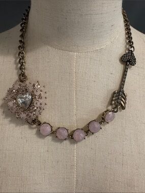Y2K / 90s Vintage UV Glow Betsey Johnson Cupid Necklace Heart & Arrow Chunky